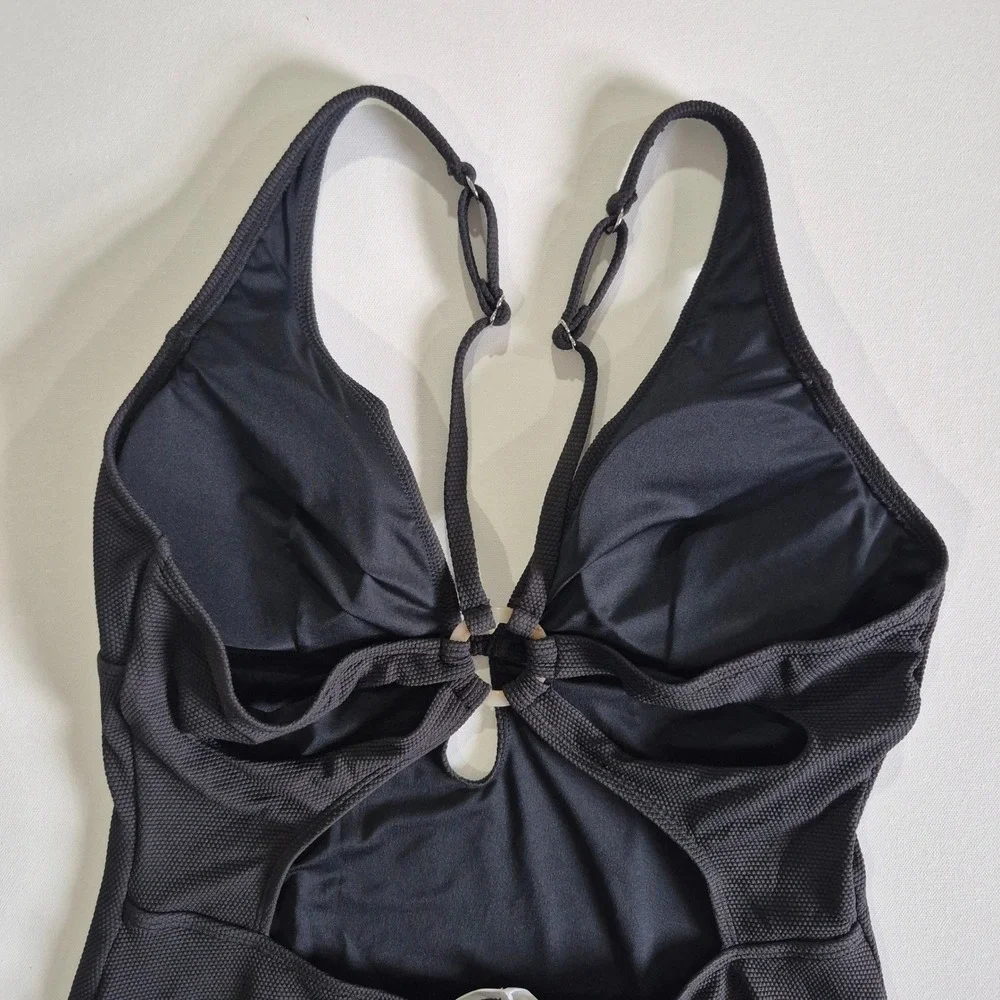 Cupshe‎ Womens Black Textured Keyhole One Piece Swimsuit XL DAA12E4F003AA NWT